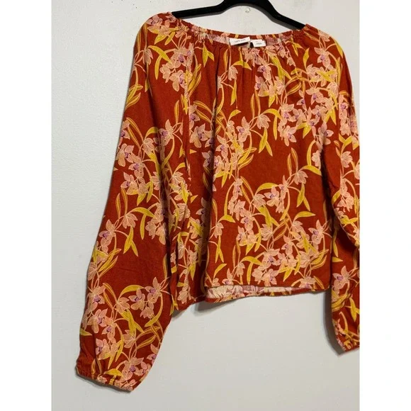 Rachel Zoe Coastal Boho 100% Linen Blouse Women Size L Resortwear Mediterranean - Picture 3 of 7